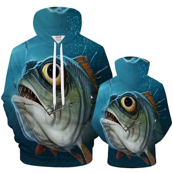 2019New 3d funny fish hoodie , piranha style casual hoodie top Asian size 6XL