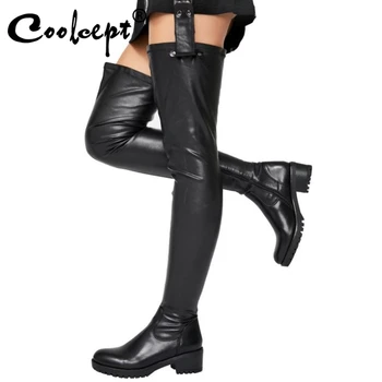 

Size 35-44 Women Over Knee Heel Thick Heel Zipper Shoes Round Toe Stretch Winter Boots Women Fashion Party Footwear