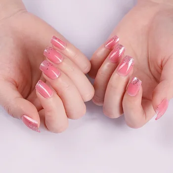 

24pcs/Box Ice Penetrate Dye Style Fake Nail 10 Pattern Design Suitable Girls Daily Wearable Paillette Decor Fingernails press on