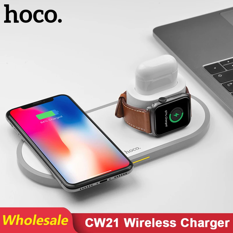 Беспроводное зарядное устройство HOCO CW21 для iPhone XS MAX XR X 8 Airpods 2019 Apple Watch 5 4 3 2