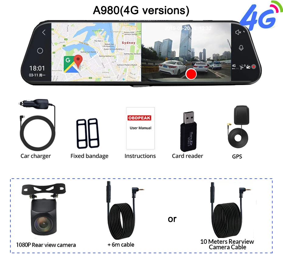 Android 8,1 4G Автомобильный видеорегистратор 1" поток зеркало заднего вида FHD 1080P ADAS DashCam камера видеорегистратор авто регистратор видеорегистратор gps Видеорегистраторы