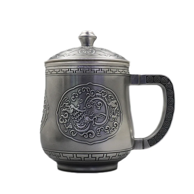 

Foot Silver Teapot Pure Silver 999 Silver Cup Mug Pure Hand-made Dragon Phoenix Chengxiang Water Cup Household Side Handle Handy