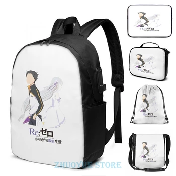 

Funny Graphic print Re Zero Sub and Emi Minimalist USB Charge Backpack men School bags Women bag Travel laptop bag