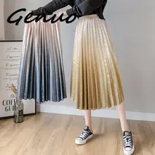 Genuo новые женские юбки осень зима Модные женские винтажные трапециевидные плиссированная повседневная юбка золотые бархатные градиентные юбки для женщин