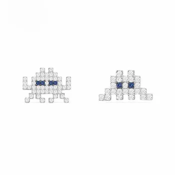 

925 sterling silver space SHOOTER earrings ghost micro zirconia cubic asymmetry exquisite ladies October series
