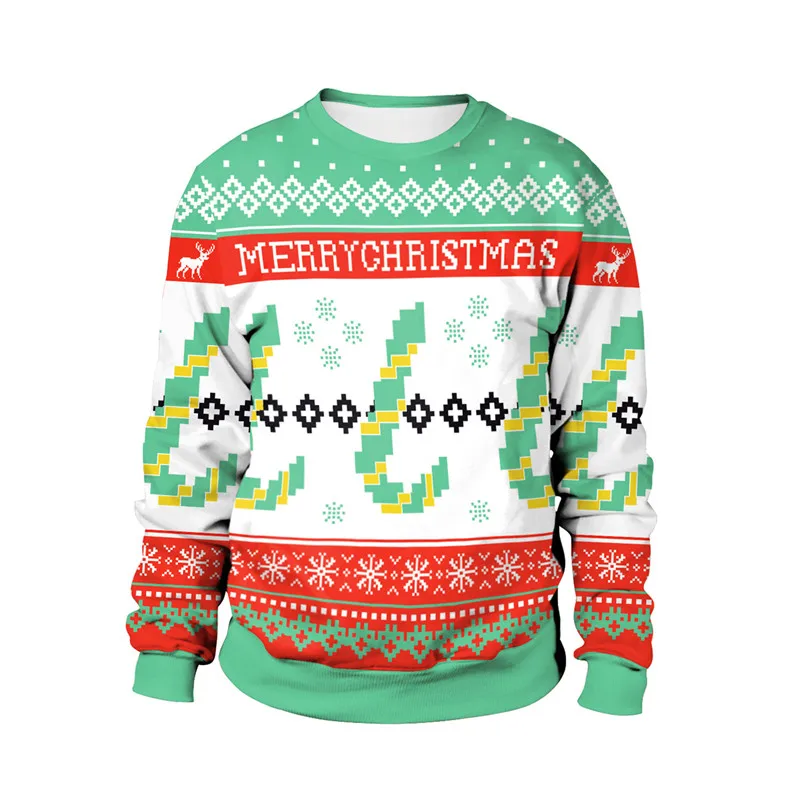 Забавные Рождественские свитера с 3D принтом, джемперы, топы для мужчин и женщин, круглый вырез, длинный рукав, осенне-зимняя одежда, пуловер, свитер