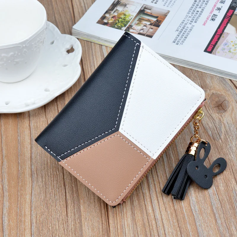 

Wallet Short Ladies Zipper Wallet Female Student Korean Edition Stitching Coloured LiuSu Hundred Pairs of Change Wallet
