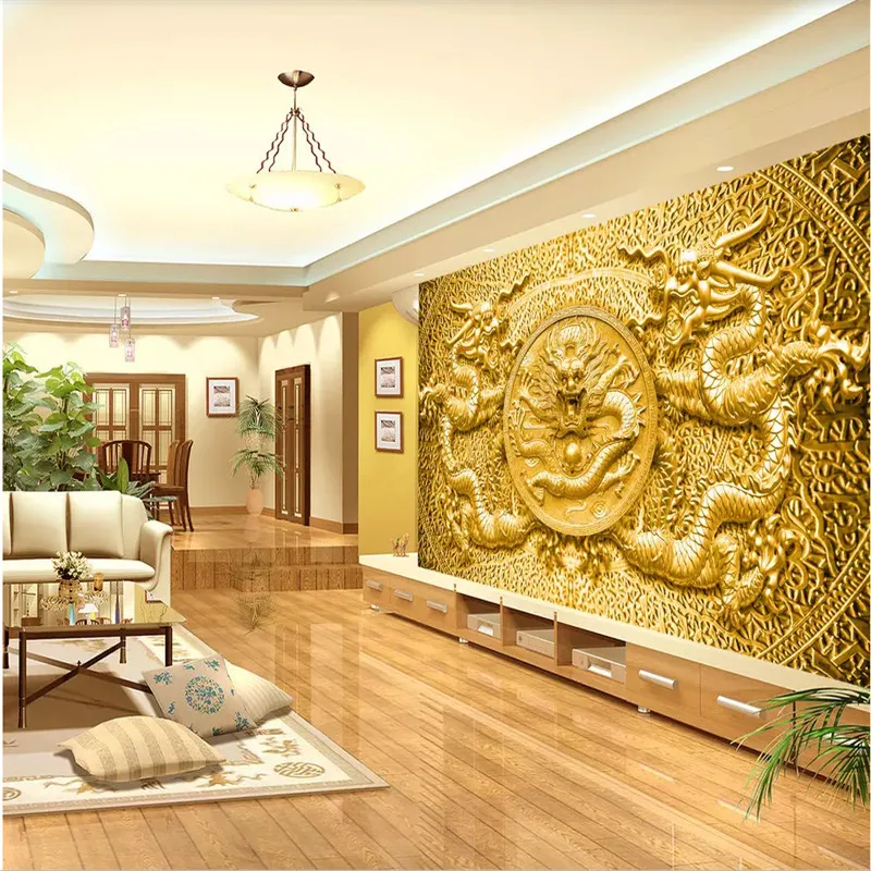 3D обои с тиснением Золотой резной китайский дракон фотообои для отеля ресторана