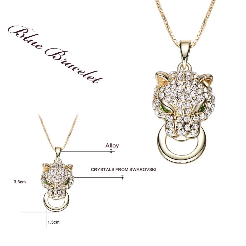 Warme Farben Кристалл от Swarovski ожерелье Личность Стразы подвеска в форме головы леопарда ожерелье Золото массивные ювелирные изделия воротник