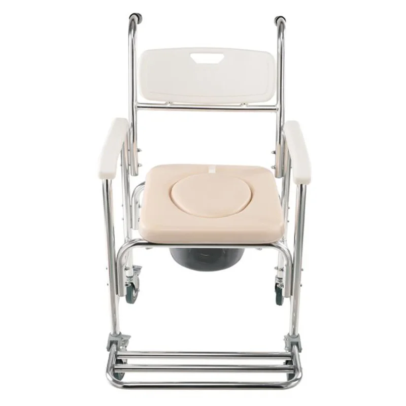 3 in 1 Aluminum Alloy 4-Wheel Brake Bath Chair Toilet Commode Wheelchair for Elderly Pregnant Disabled People Bedpan Foot Pedal