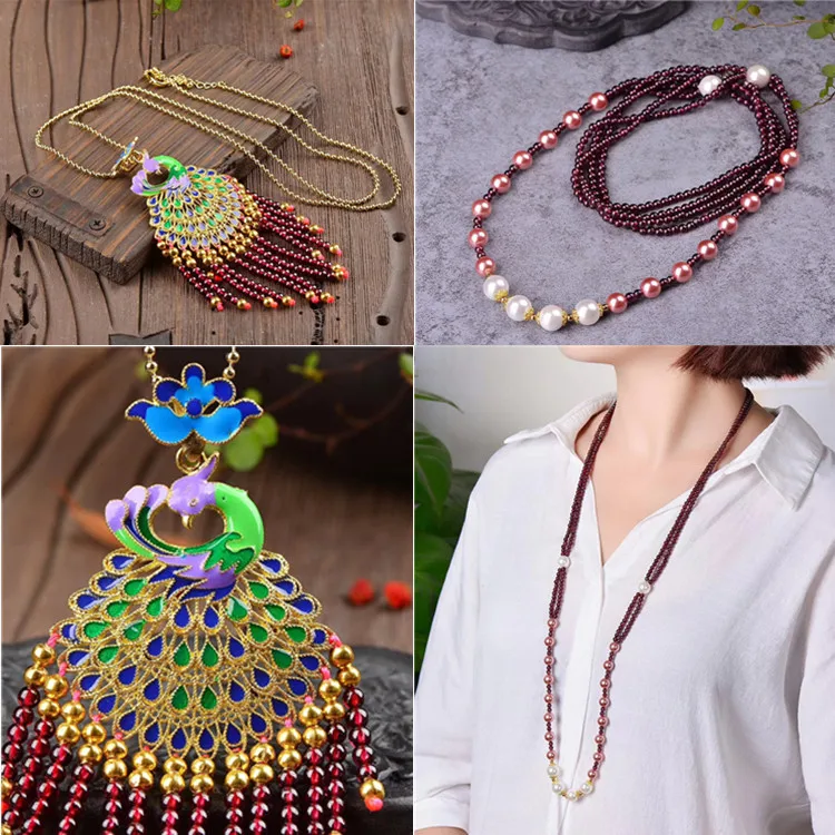 

And Boast Natural Wine Red Garnet Necklace Long Fashion Sweater Chain Crystal Pendant Small Jewelry