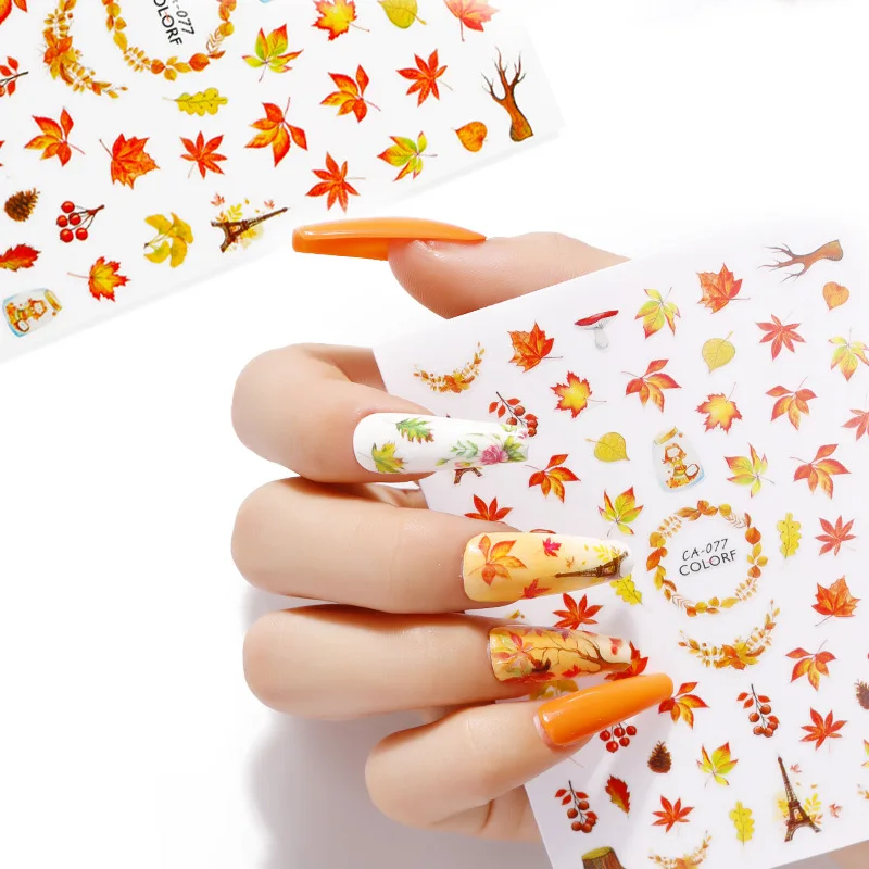 

3pcs 14.4x9.5cm Nail Art Autumn Mini Daisy Maple Leaf Sticker Butterfly Animal Pattern Maple Leaf Adhesive Transfer Nail Sticker
