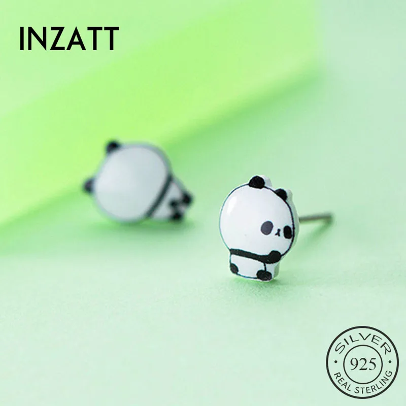 INZATT, настоящее 925 пробы, серебряные минималистичные серьги-гвоздики в виде панды, Модные женские вечерние ювелирные украшения, милые аксессуары в виде животных