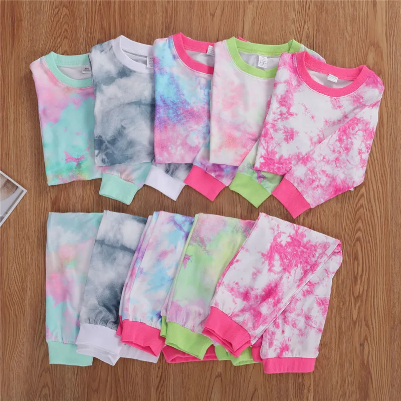 Autumn Winter Toddler Kids Baby Boy Girls Tie-dye Clothes Long Sleeve T-Shirt Tops Pants 2PCS Outfits | Детская одежда и обувь