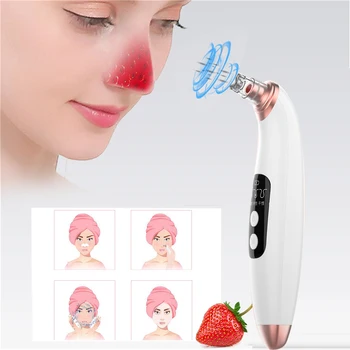 

2.5W Electronic LCD Blackhead Remover Vacuum Suction Acne Pore Cleaner 6 Suckers Rose Gold And White Black Dot Vacuum Cleaner
