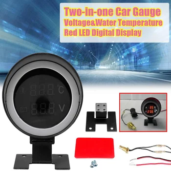 

2V/24V Universal Two-in-one Car Water Temp Temperature Meter & Voltmeter Gauge Red /Blue LED Digital Display