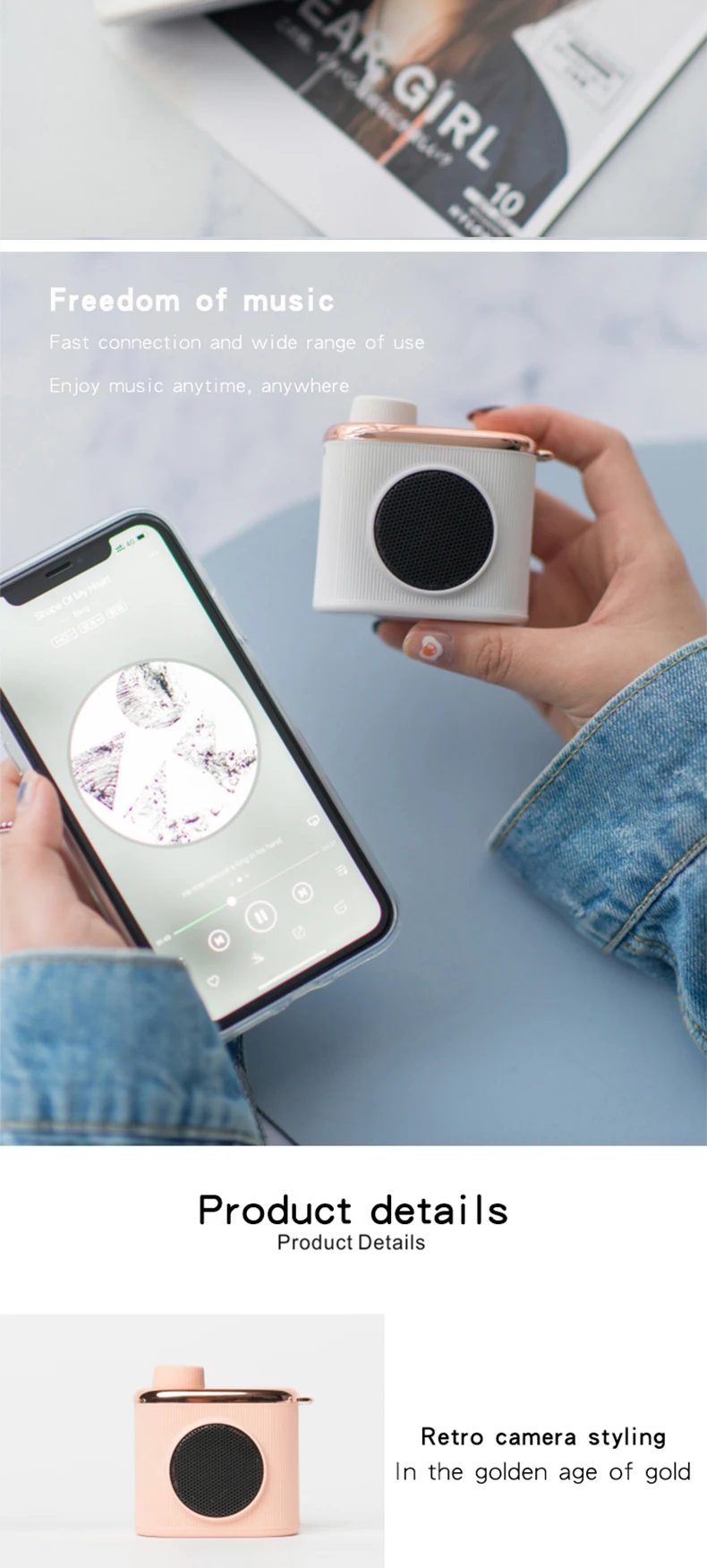 Беспроводная bluetooth-колонка в форме камеры, Настольная смарт-колонка, креативная мини уличная Удобная Подарочная Настройка