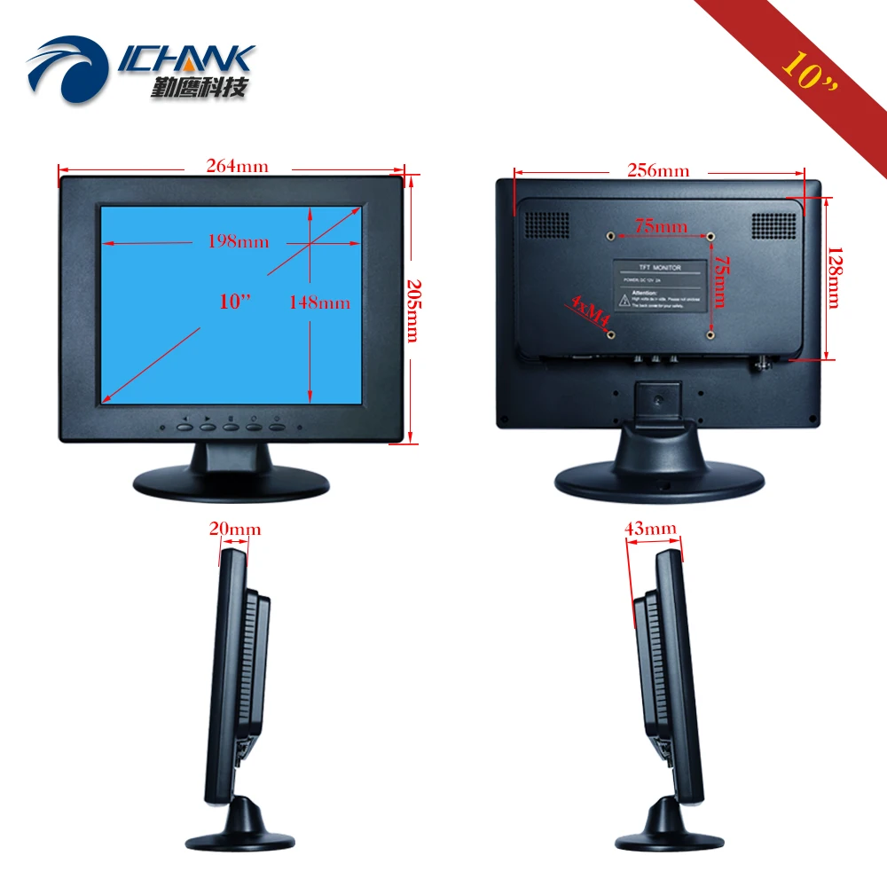 Ǯ  IPS LCD ũ ޴  USB U ũ  ÷̾, AV RCA HDMI Է VGA ZB100JN-532, 10 ġ ÷, 1024x768