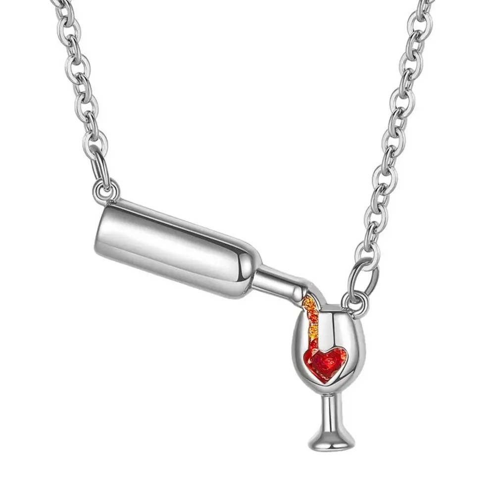 Вечерние женские ожерелья с красным сердцем и винной бутылкой, женские ожерелья с подвеской в виде любовного вина, ожерелье с подвеской, уникальный дизайн, ювелирное изделие, ожерелье бижутерия - Окраска металла: Silver BF7671