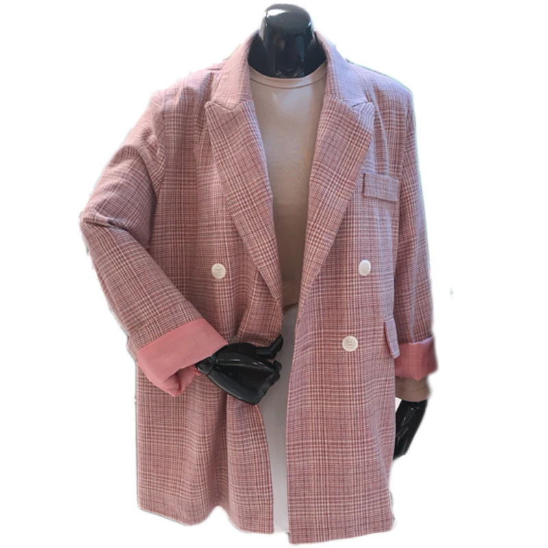 Mode vrouwen lente nieuwe lange paragraaf wilde losse dunne plaid kleine pak chic jasje vrouwelijke trend herfst elegante
