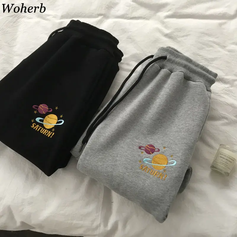 Женские шаровары с вышивкой Woherb повседневные свободные плотные штаны в
