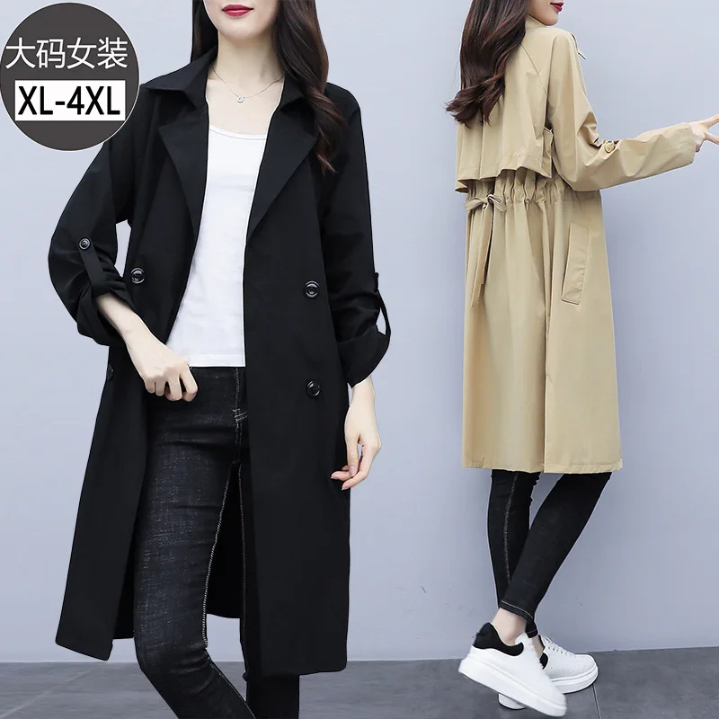 

2019 Autumn Clothing New Style Korean-style Large Size Dress Fat Mm Plus-sized Loose-Fit Slimming Trench Coat Mid-length Women's