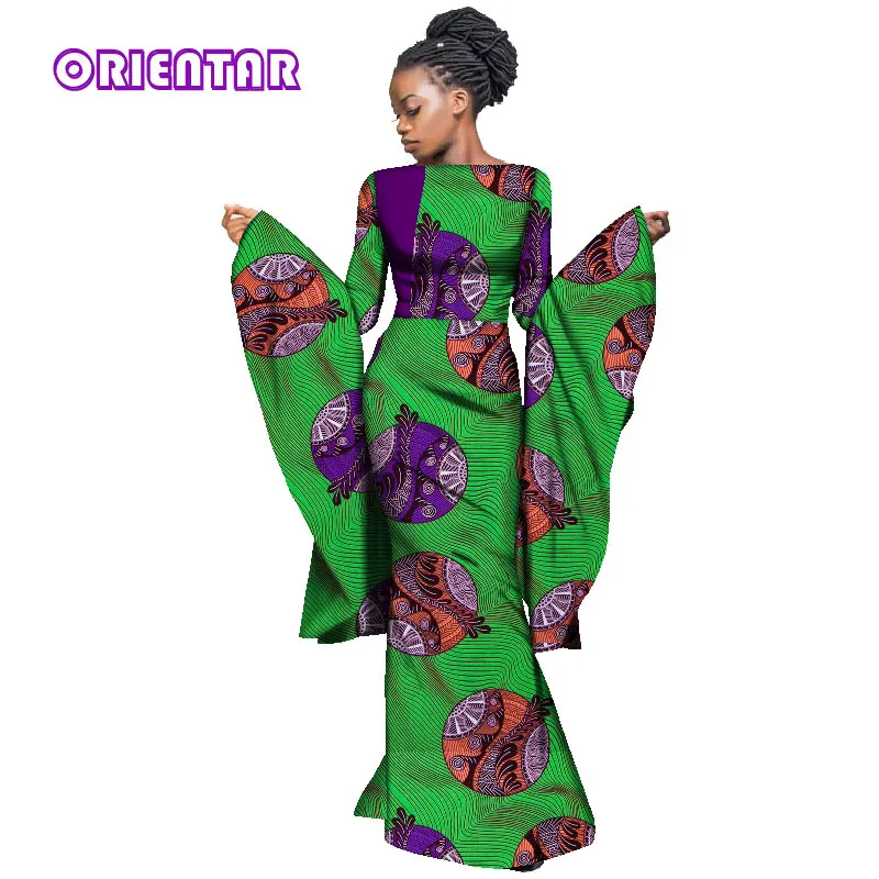 African Dresses for Women Long Flare Sleeve Maxi Dress Bazin Riche Traditional African Clothing Plus Size Party Lady WY2965 african robe Africa Clothing