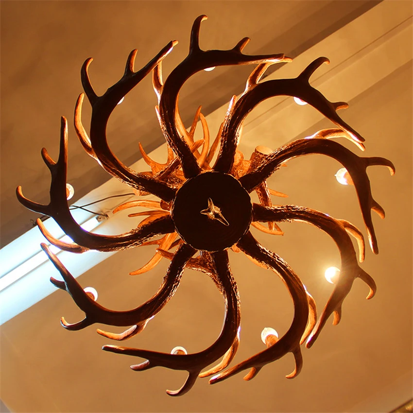 Modern Candle Antler LED Chandelier Lighting American Retro Resin LOFT LED Pendant Lamps Home Decoration Kitchen Lights Fixtures