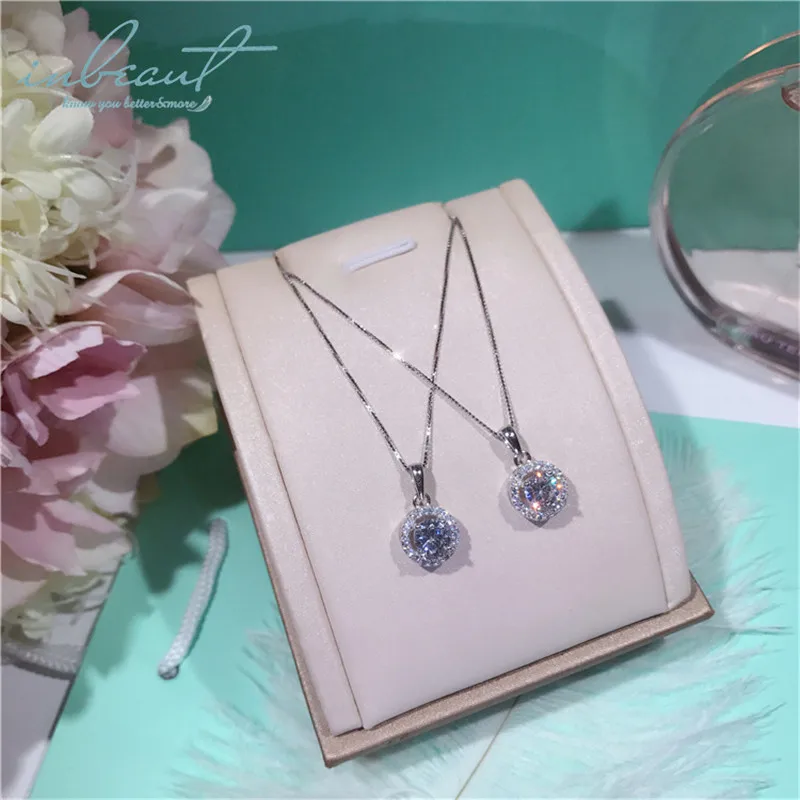 

S925 Sterling Silver Sparkling Zircon Pendant Necklace Women Brilliant Cut 1 Ct Simulated Diamond Clavicle Chain Fine Jewelry