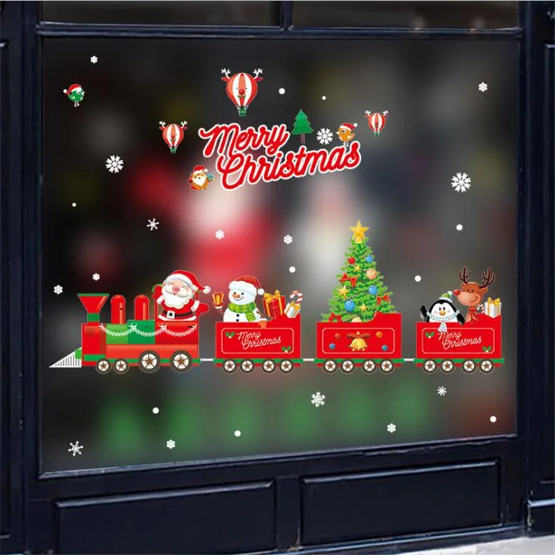 Cartoon Christmas Theme Wall Sticker Shop Window Decoration Home Decoration Christmas Train Wall Painting