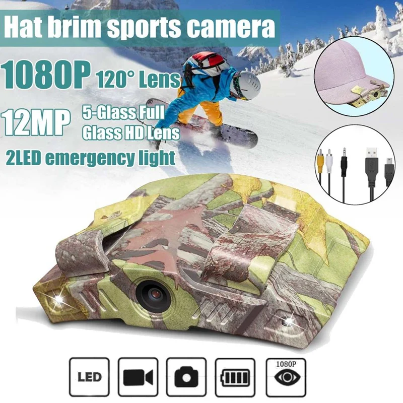  Hd 1080P Cap Hat Brim Clip Action Sport Camera Recorder Outdoor Hunting Camping Night-Version with 