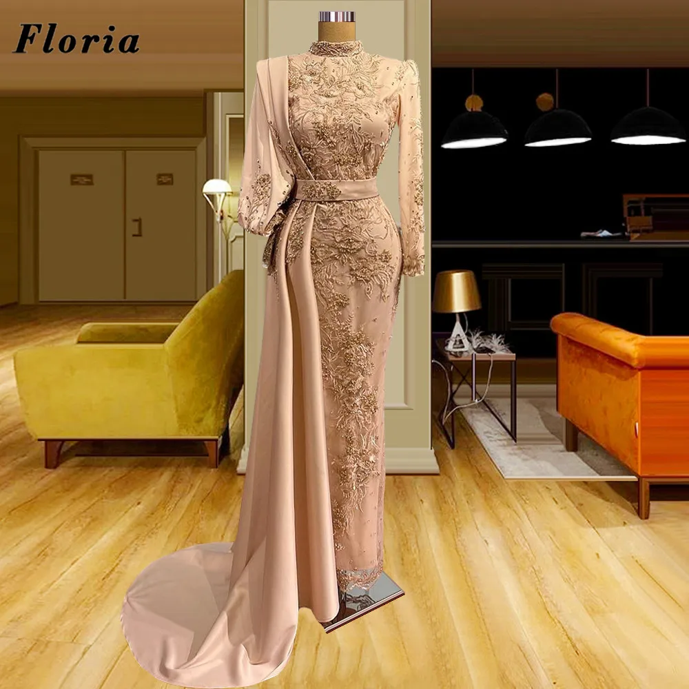 

Floria Pink Beaded Appliques Evening Dresses For Women Vestidos Plus Size Mermaid Party Celebrity Dress 2022 Wedding Prom Gowns