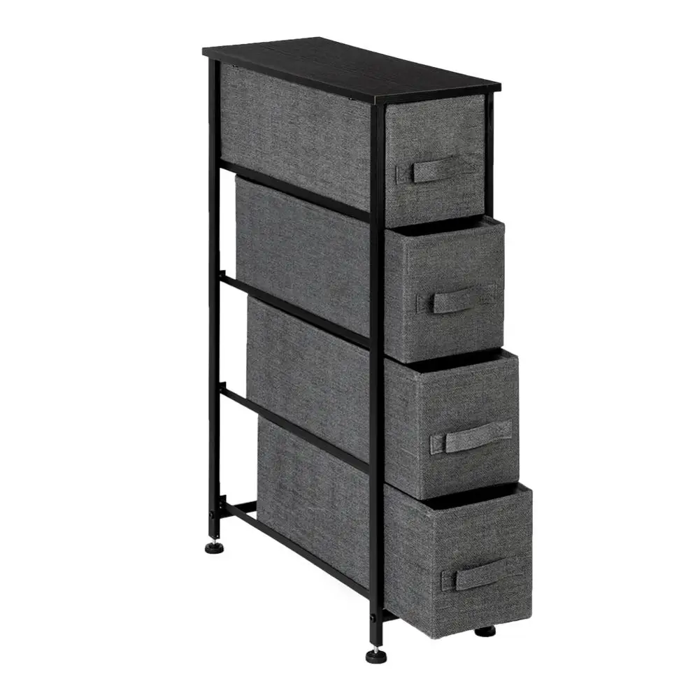Narrow Dresser Vertical Storage Unit With 4 Fabric Drawers Metal
