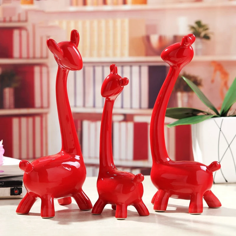 

Promotion! Ceramic 1 Set of 3 Giraffe Crafts Ornaments Desktop Decoration Home Decoration