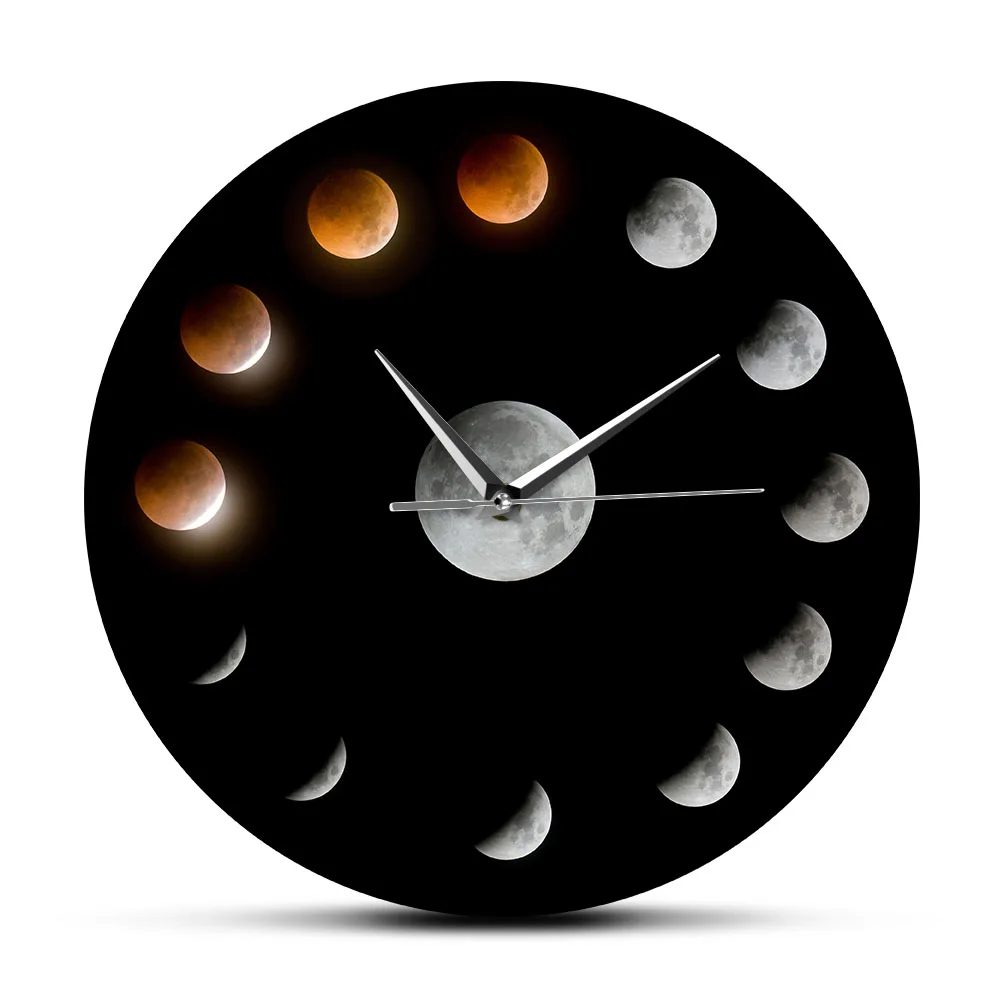 

Series of Total Lunar Eclipse Moon Phases Wall Clock Outer Space Lunar Cycle Home Decor Clock Super Moon in the Sky Clock