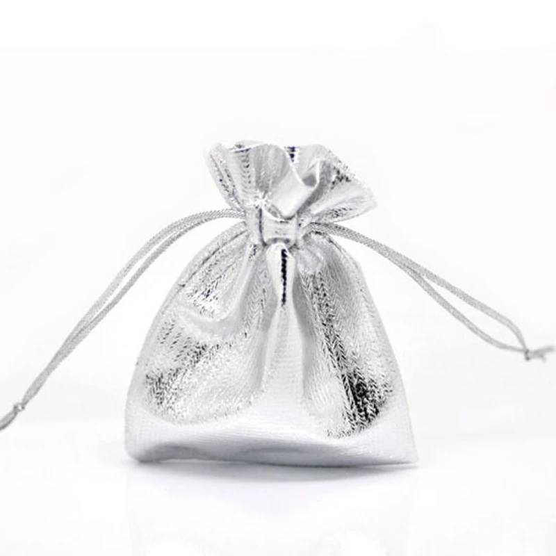 

50pcs/lot 7x9 9x12cm Adjustable Jewelry Packing Fabric Bag Silver Colors Drawstring Wedding Storage Pouches Gift Bags & Pouches