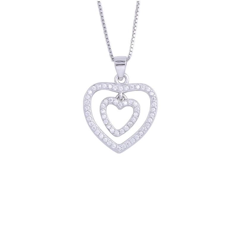 Double Zircon Hoop Heart Necklace For Women 925 Sterling Silver Couple Pendants Fashion Jewelry Accessories Gift | Украшения и
