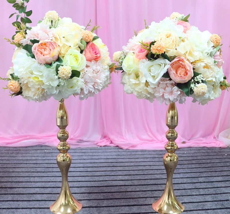 JAROWN Artificial Rose Flower Row Flower Ball Wedding Centerpieces Candle Stick Flower Stand Hydrangea Silk Fake Flowers Home Decor (4)
