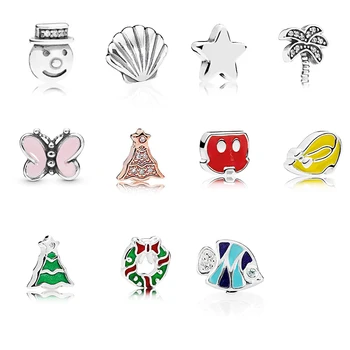 

New Fashion 925 Sterling Silver Box Santa Claus Gift Fish Shell Coconut Tree Star Beads Diy Necklace Original Ladies Jewelry