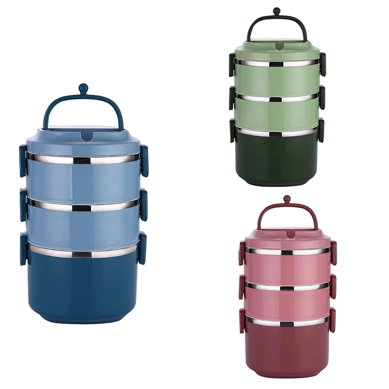 Bento Lunch Box for Adults Kids Leakproof 3 Tier Stainless Steel Stackable Thermal Compartment Container | Дом и сад
