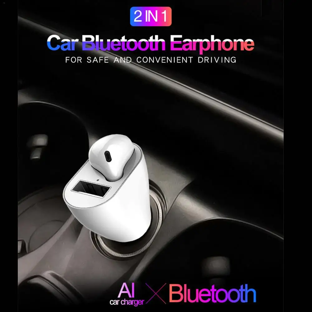 Гарнитура прикуриватель 2 в 1 USB Автомобильное Bluetooth зарядное устройство для смартфонов гарнитура Беспроводные наушники для IPhone samsung huawei