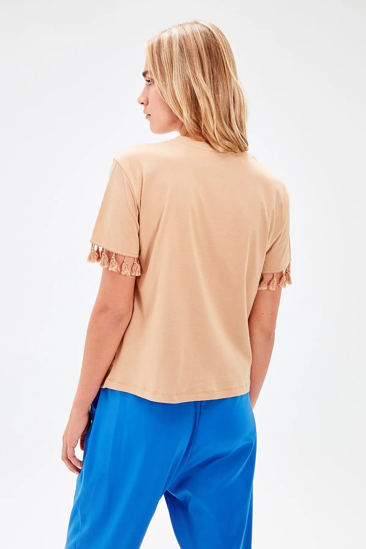Trendyol Camel принтованная Базовая Трикотажная футболка TWOAW20TS0100|Футболки| |
