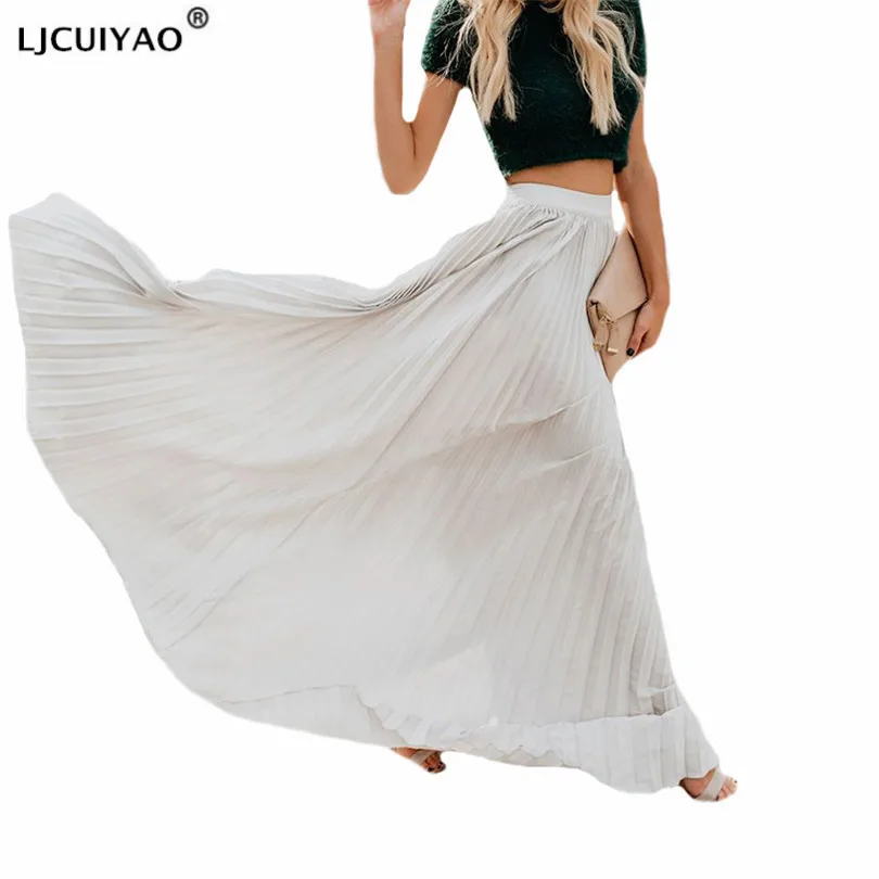 

LJCUIYAO Pleated Skirt Women High Waist Autumn Black Elastic Asymmetry Beach Boho Vintage Ankle-Length Hot Streetwear Clothes