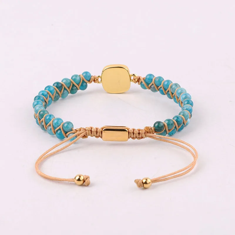 New Design High Quality Natural Stone Blue Apatite Beads Adjustable Macrame Bracelet Women - Image 4