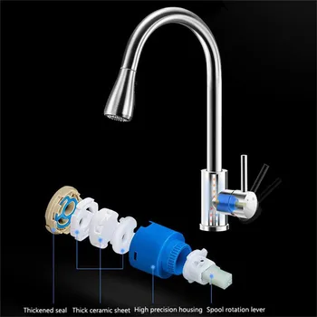 

Pull-Out Spout Faucet Sink Tap 360 Rotating Kitchen Faucet with Two Buttons