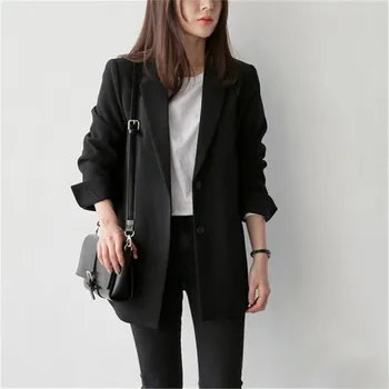 

Elegant Long Sleeve Slim Blazer Jacket Women Casual Black Outwear Spring Autumn Lady Office Suit Blazer Plus Size