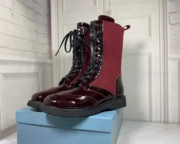 

2020 New Winter Patent Leather Boots Women Two Different Lace-up Wool Ankle Boots New Fashion Designer Brand Luxury Women Shoes