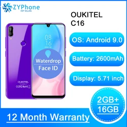 OUKITEL C16 5,71 дюйм, ВЫСОКАЯ ЧЁТКОСТЬ, 19:9 в виде капли воды, смартфон сл сканером отпечатков пальцев Android 9,0 MT6580P 2G Оперативная память 16G Встроенная пам...