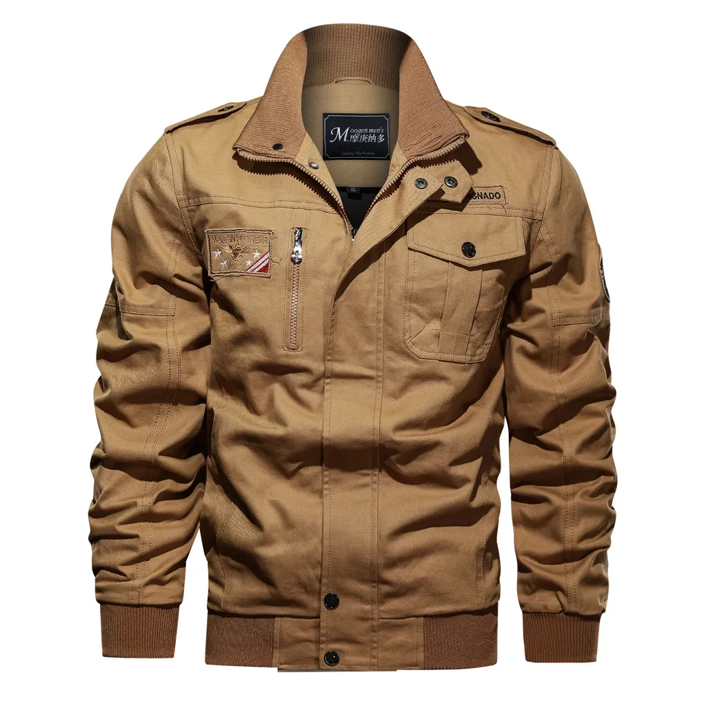 

Tooling jacket cotton size military uniform Stand collar tooling jacket men's large size loose casual flight jacket washed 9962
