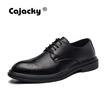 

Cajacky Men Brogues Black Color Dress Shoes For Men Lace Up Breathable Business Oxfords Male Leather Footwear Fashion Men Shoes